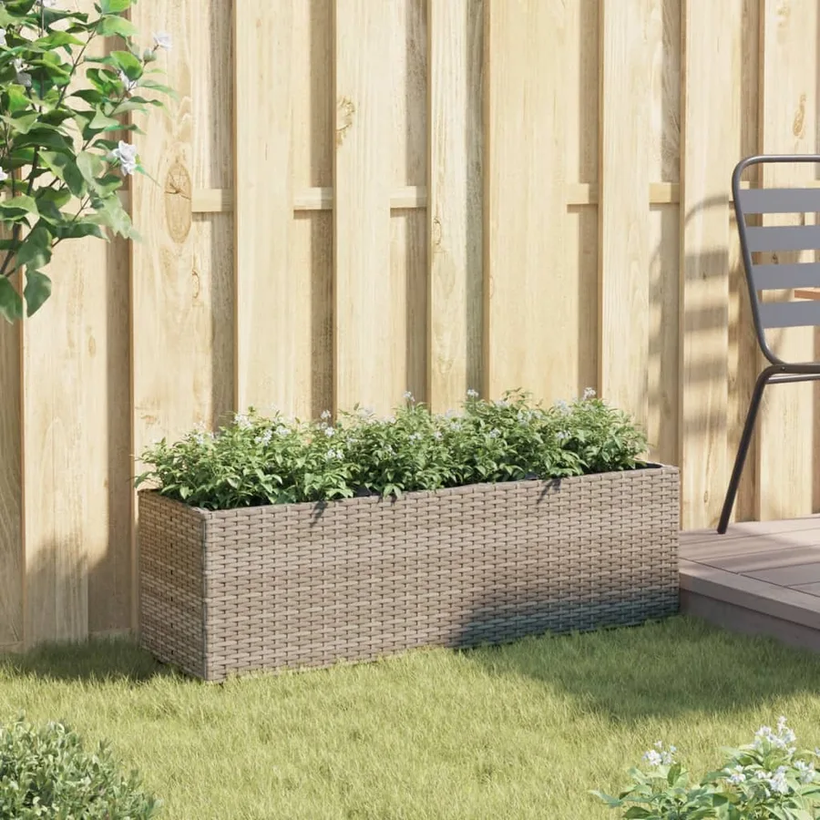 Jardinière avec 3 pots gris 105x30x32 cm résine tressée - 3