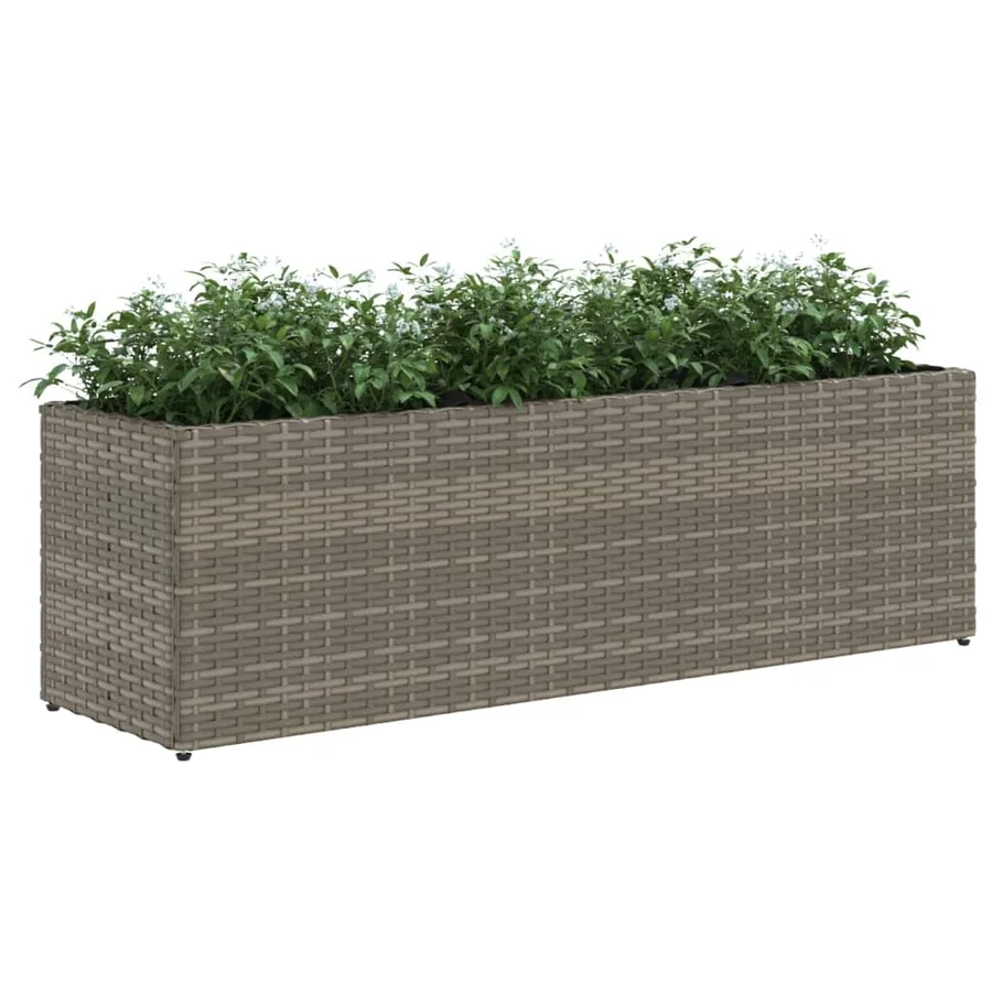 Jardinière avec 3 pots gris 105x30x32 cm résine tressée - 4