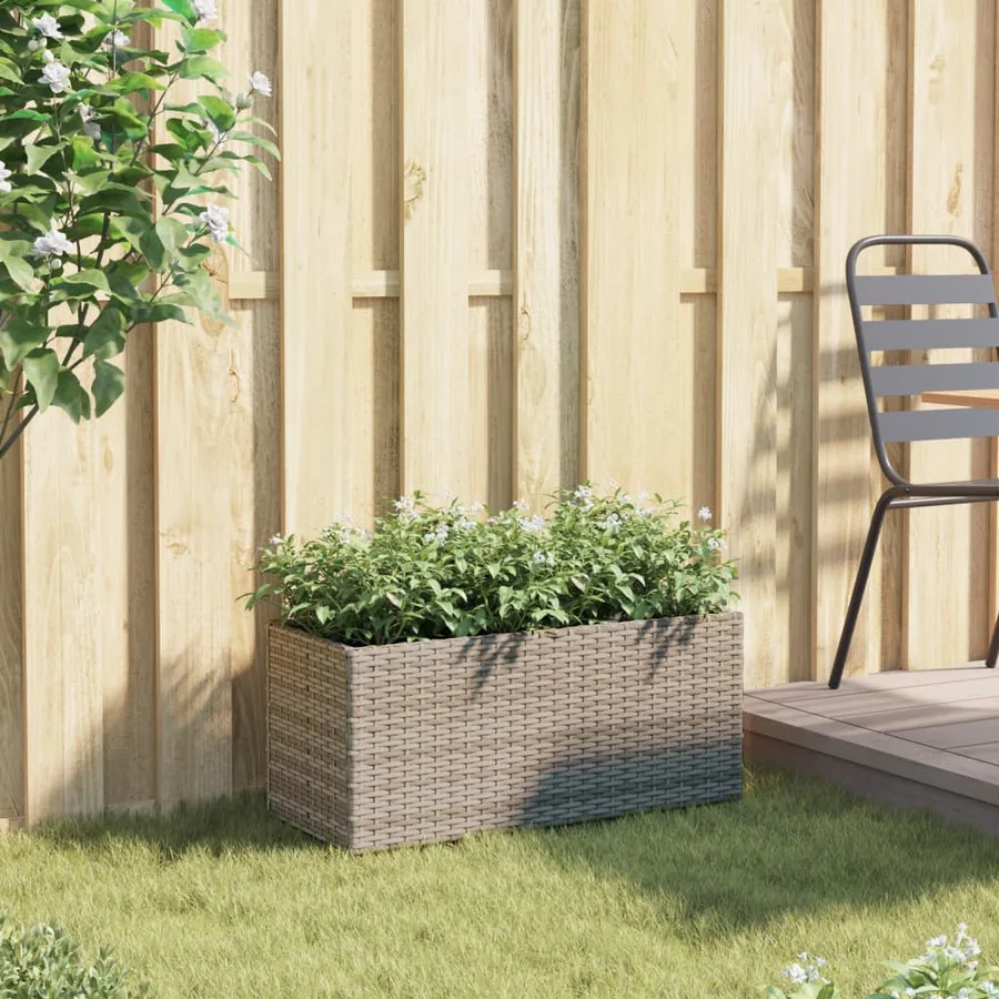 Jardinière avec 2 pots gris 72x30x32 cm résine tressée - 3