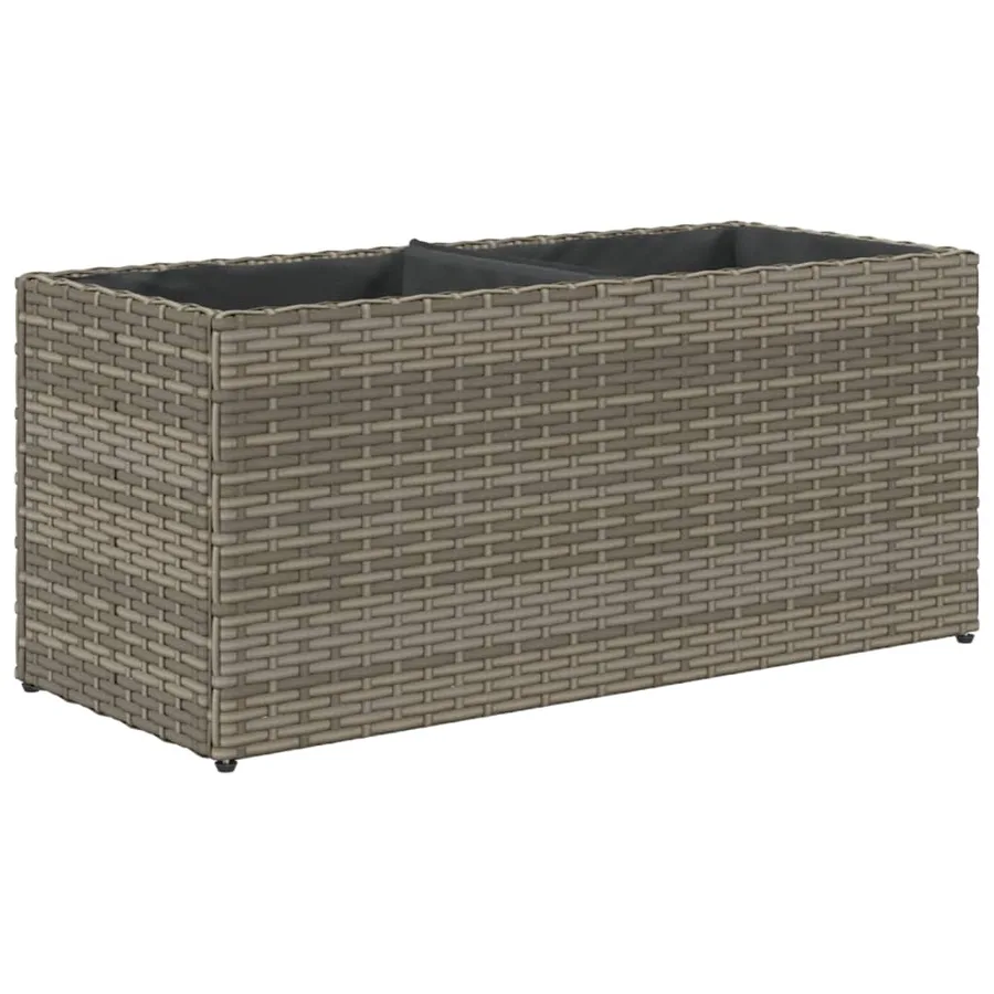 Jardinière avec 2 pots gris 72x30x32 cm résine tressée - 7