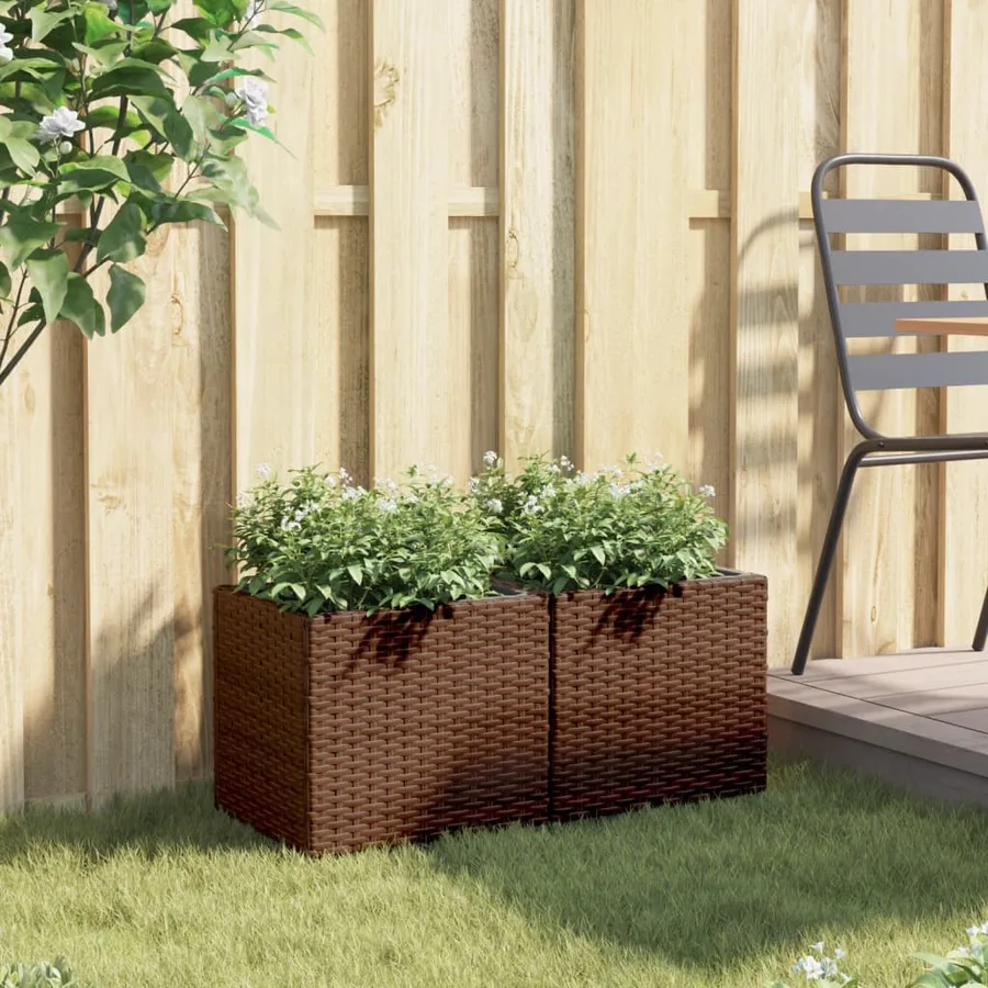 Jardinières 2 pcs marron 36x30x32 cm résine tressée - 3