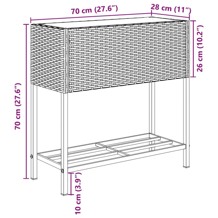 Jardinières avec étagère 2 pcs brun 70x28x70 cm résine tressée - 12
