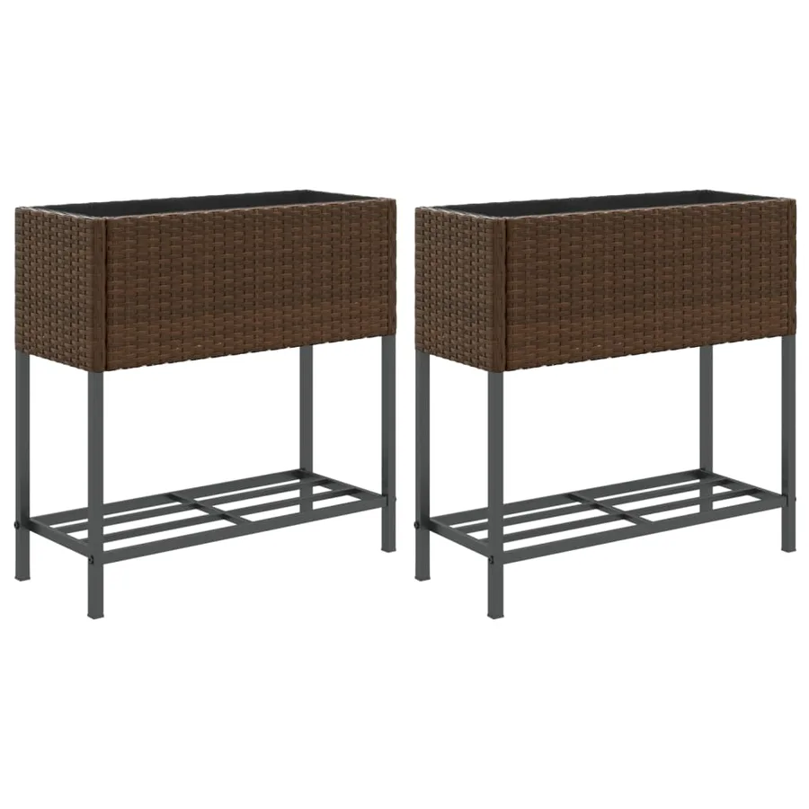 Jardinières avec étagère 2 pcs brun 70x28x70 cm résine tressée - 2