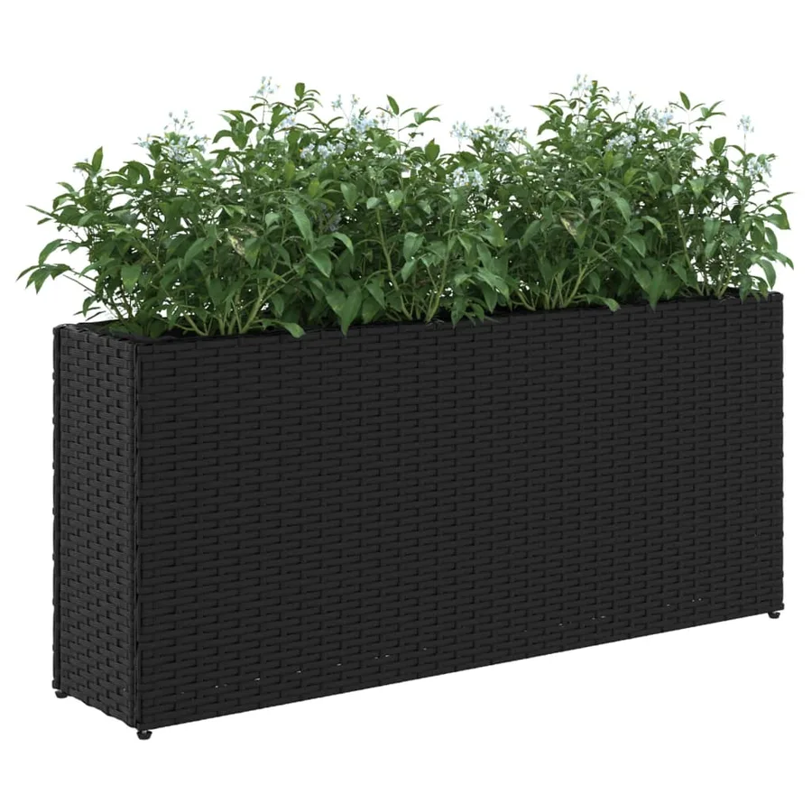 Jardinière avec 2 pots noir 90x20x40 cm résine tressée - 4