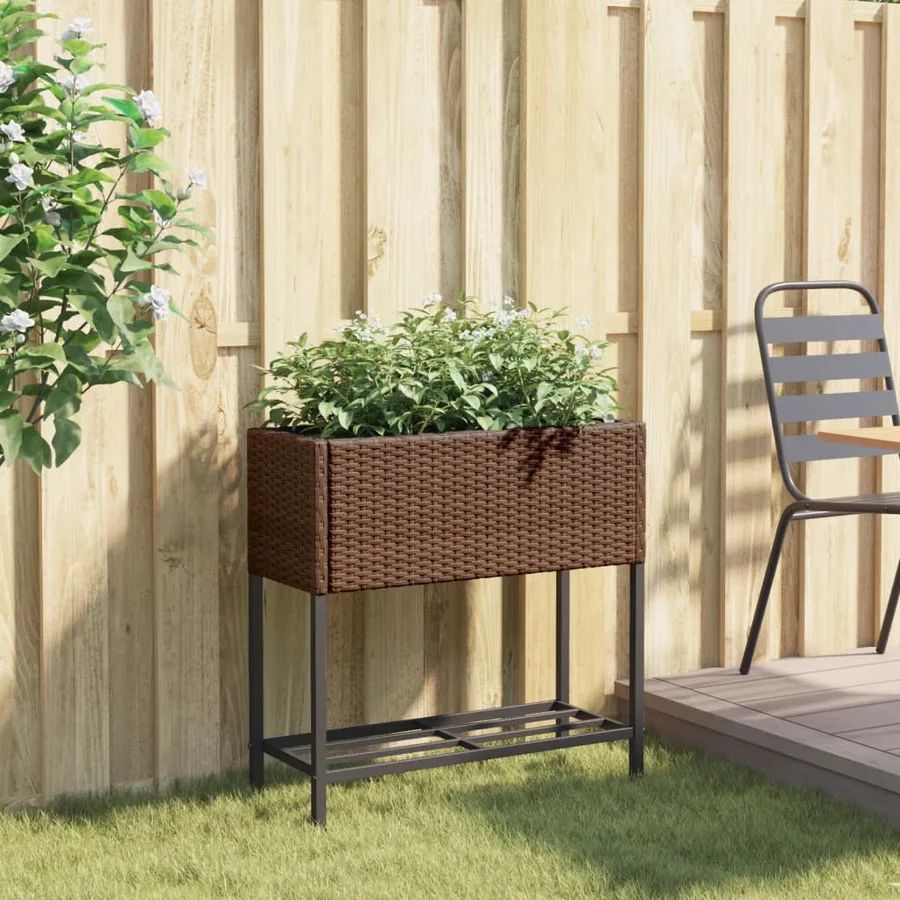 Jardinière avec étagère marron résine tressée - 3