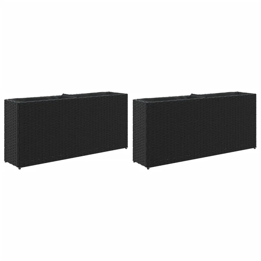 Jardinières avec 2 pots 2 pcs noir 90x20x40 cm résine tressée - 2