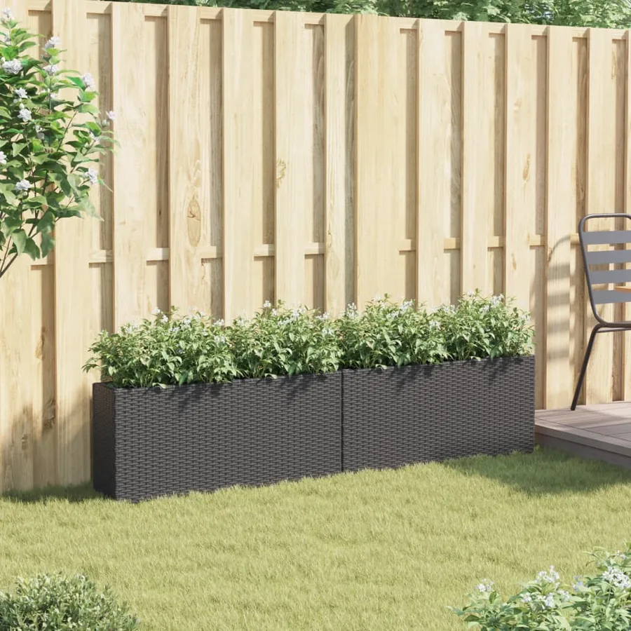 Jardinières avec 2 pots 2 pcs noir 90x20x40 cm résine tressée - 3