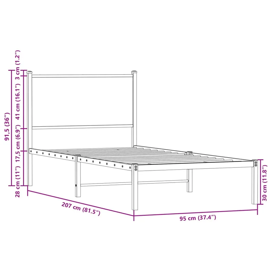 Cadre de lit en métal sans matelas chêne fumé 90x200 cm - 10