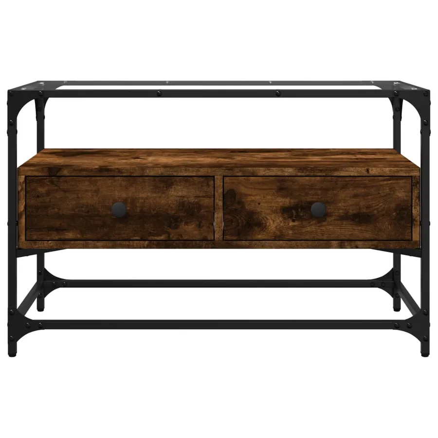 Meuble TV avec dessus en verre chêne fumé bois d'ingénierie - 4