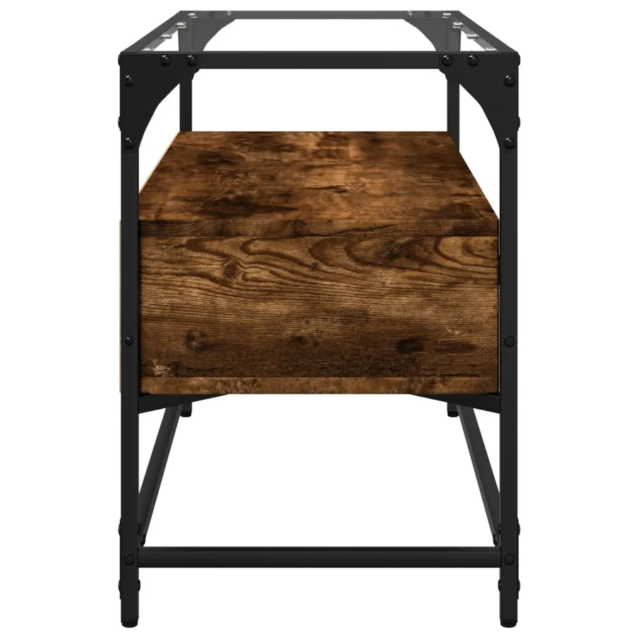 Meuble TV avec dessus en verre chêne fumé bois d'ingénierie - 5