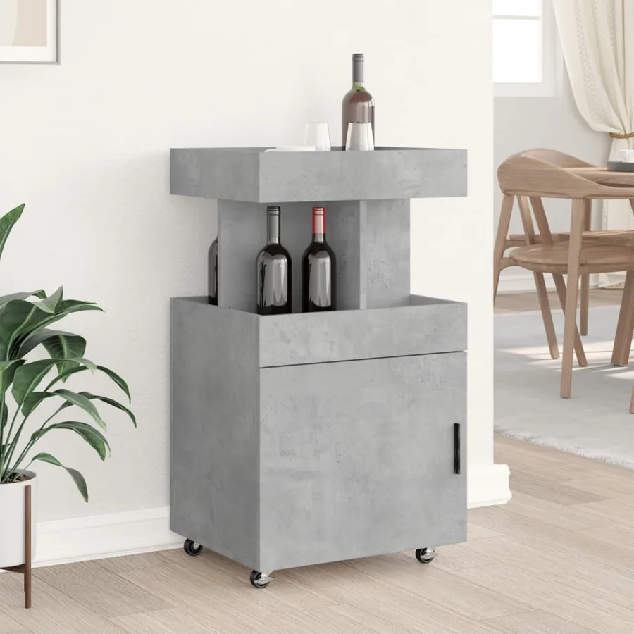 Chariot de bar gris béton 50x41x89 cm bois d'ingénierie - 3