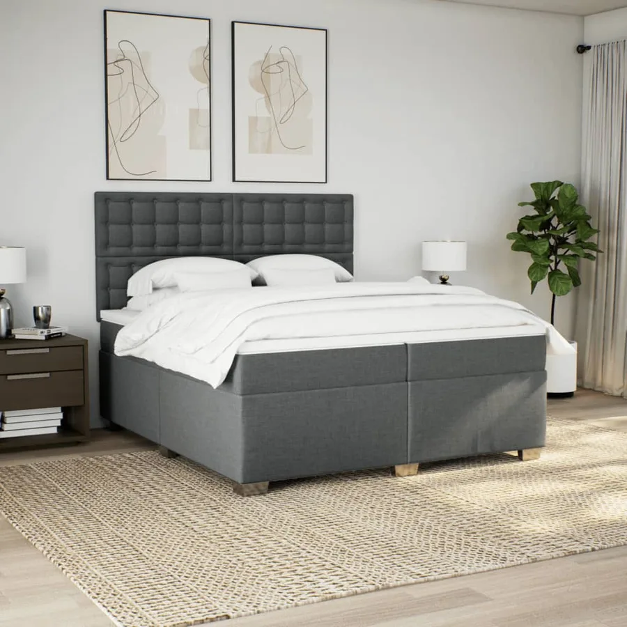 Sommier à lattes de lit avec matelas Gris foncé 200x200cm Tissu - 4