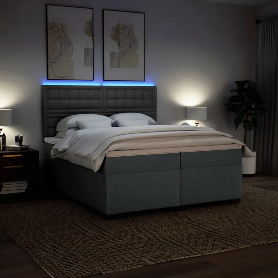 Sommier à lattes de lit avec matelas Gris foncé 200x200cm Tissu - 5
