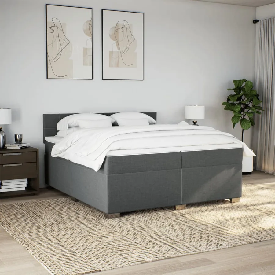 Sommier à lattes de lit avec matelas Gris foncé 200x200cm Tissu - 4