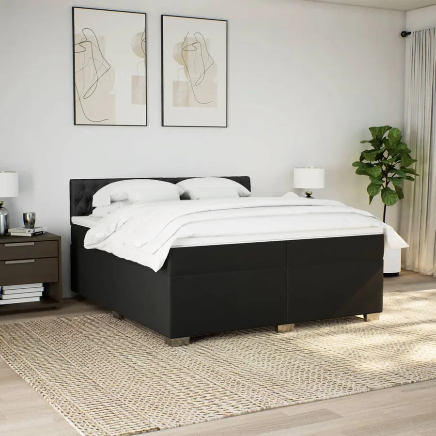 Sommier à lattes de lit avec matelas Noir 200x200 cm Tissu - 3