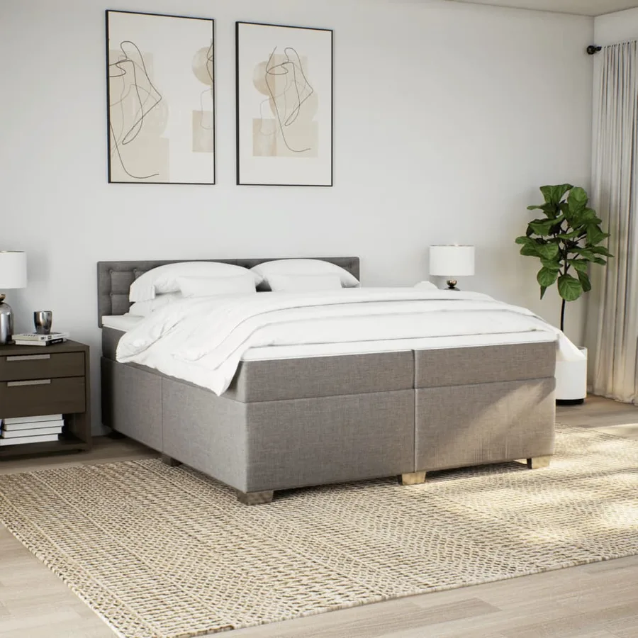 Sommier à lattes de lit avec matelas Taupe 200x200 cm Tissu - 4
