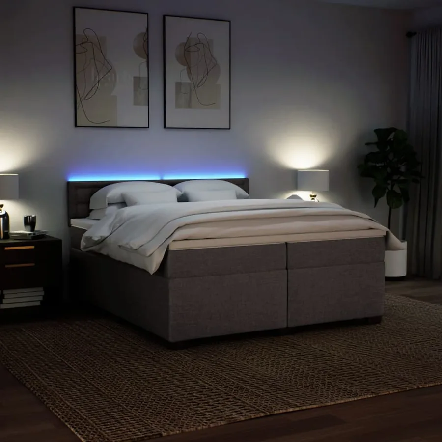 Sommier à lattes de lit avec matelas Taupe 200x200 cm Tissu - 5