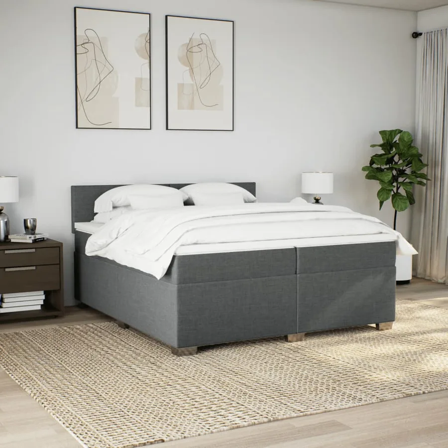 Sommier à lattes de lit avec matelas Gris foncé 200x200cm Tissu - 4