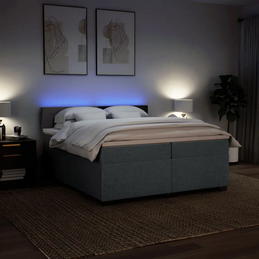 Sommier à lattes de lit avec matelas Gris foncé 200x200cm Tissu - 5