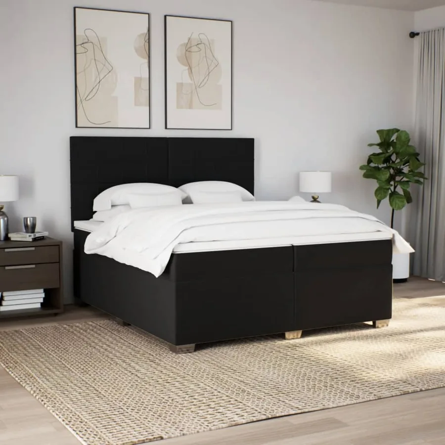 Sommier à lattes de lit avec matelas Noir 200x200 cm Tissu - 4