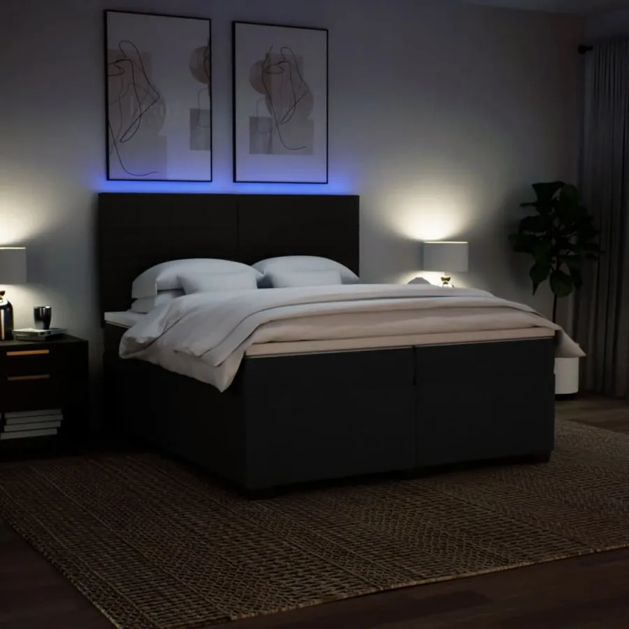 Sommier à lattes de lit avec matelas Noir 200x200 cm Tissu - 5