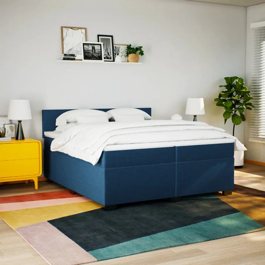 Sommier à lattes de lit avec matelas Bleu 200x200 cm Tissu - 4