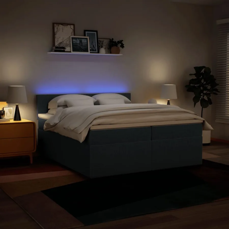 Sommier à lattes de lit avec matelas Bleu 200x200 cm Tissu - 5