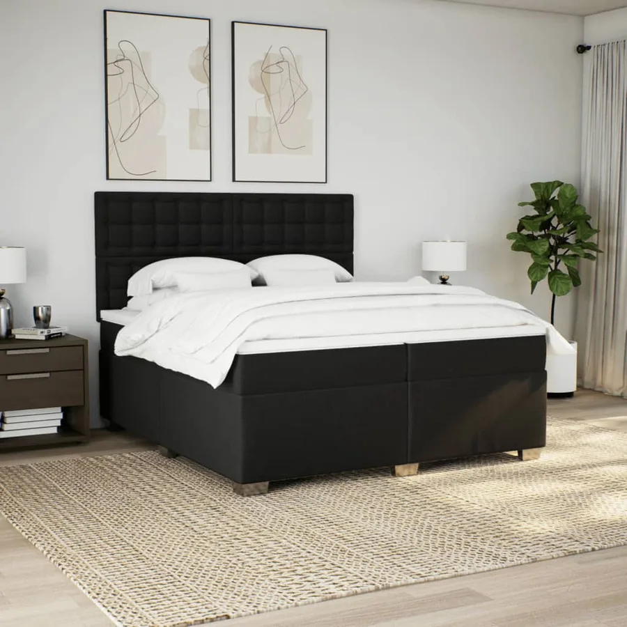 Sommier à lattes de lit avec matelas Noir 200x200 cm Tissu - 3