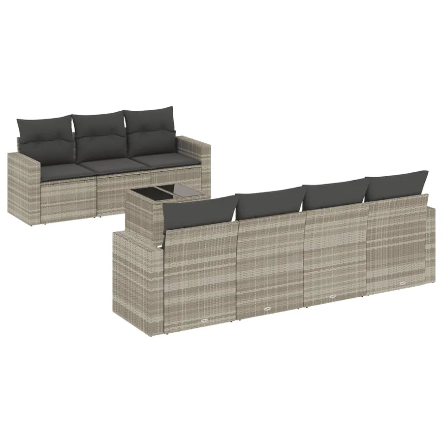 Salon de jardin 8 pcs avec coussins gris clair résine tressée - 2