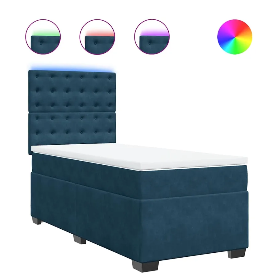 Sommier à lattes de lit avec matelas bleu 90x190 cm velours - 2