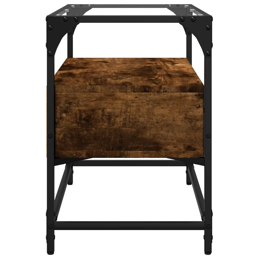 Meuble TV avec dessus en verre chêne fumé bois d'ingénierie - 5