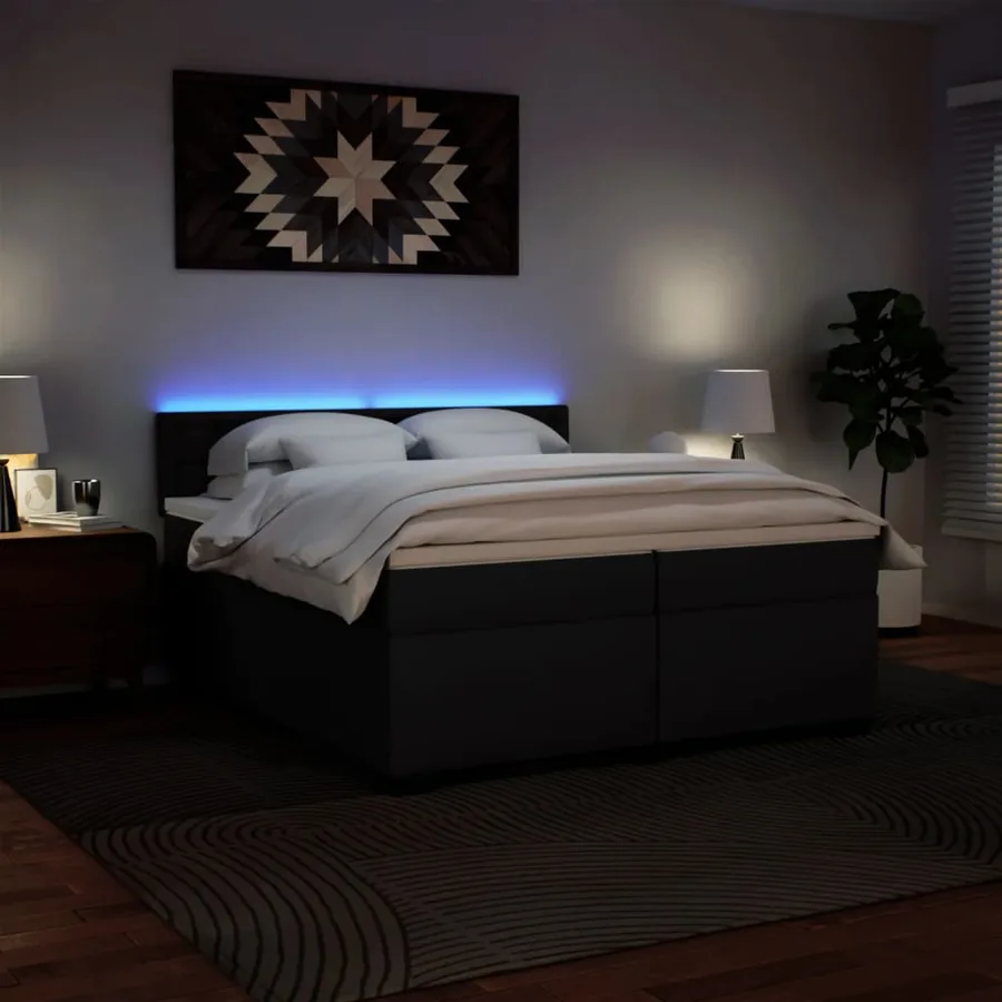 Sommier à lattes de lit avec matelas Noir 200x200 cm Similicuir - 5