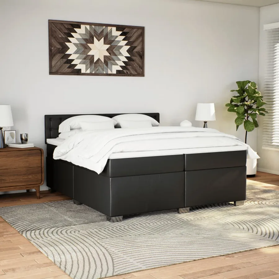 Sommier à lattes de lit avec matelas Noir 200x200 cm Similicuir - 3