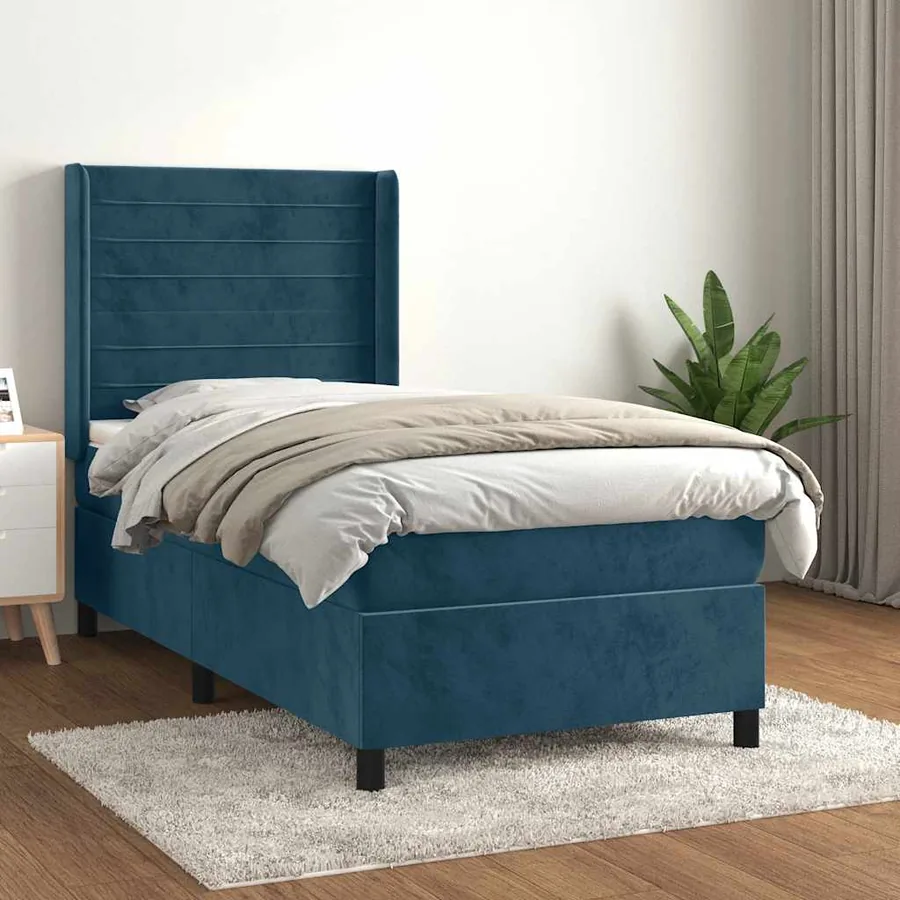 Sommier à lattes de lit avec matelas Bleu foncé 90x190 cm