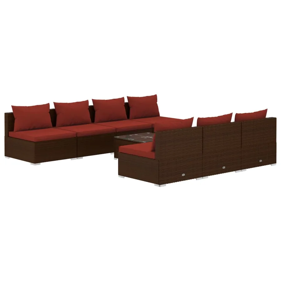 Salon de jardin 8 pcs avec coussins résine tressée marron - 2