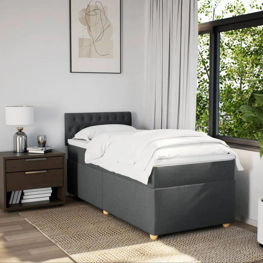 Sommier à lattes de lit et matelas Gris foncé 90x190 cm Tissu - 4