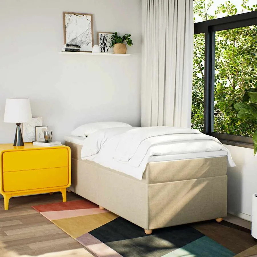 Sommier à lattes de lit avec matelas Crème 100x200 cm Tissu - 3