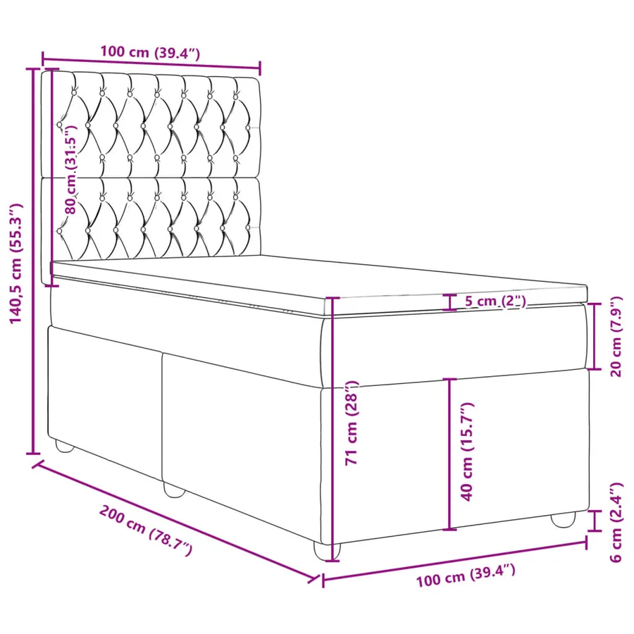 Sommier à lattes de lit avec matelas Gris clair 100x200cm Tissu - 13
