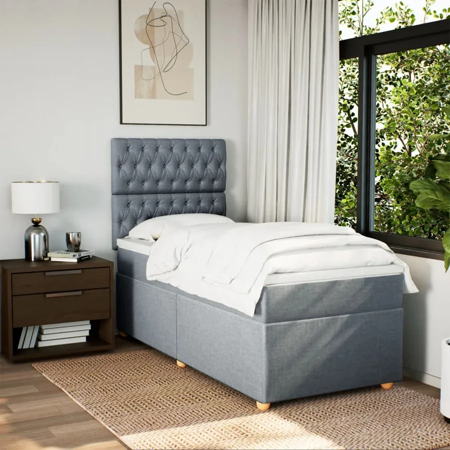 Sommier à lattes de lit avec matelas Gris clair 100x200cm Tissu - 3