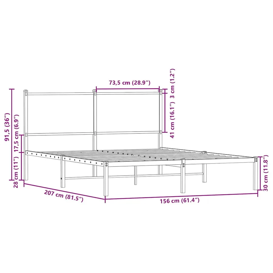 Cadre de lit en métal sans matelas chêne marron 150x200 cm - 10