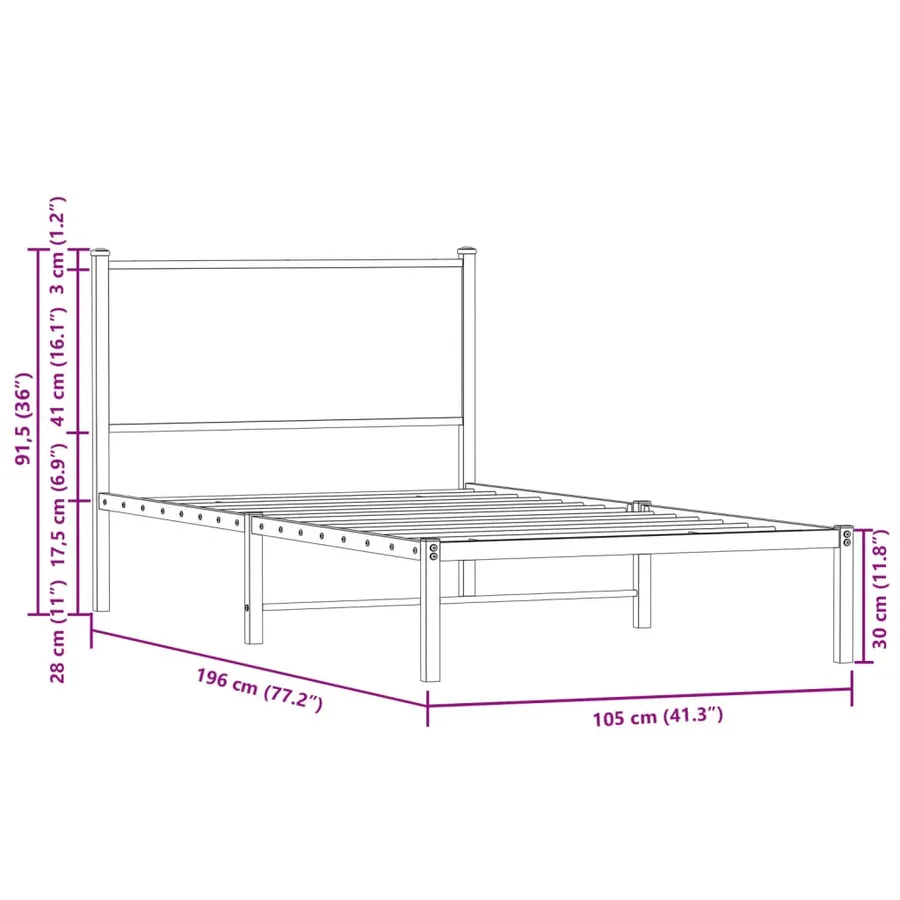 Cadre de lit en métal sans matelas chêne marron 100x190 cm - 10