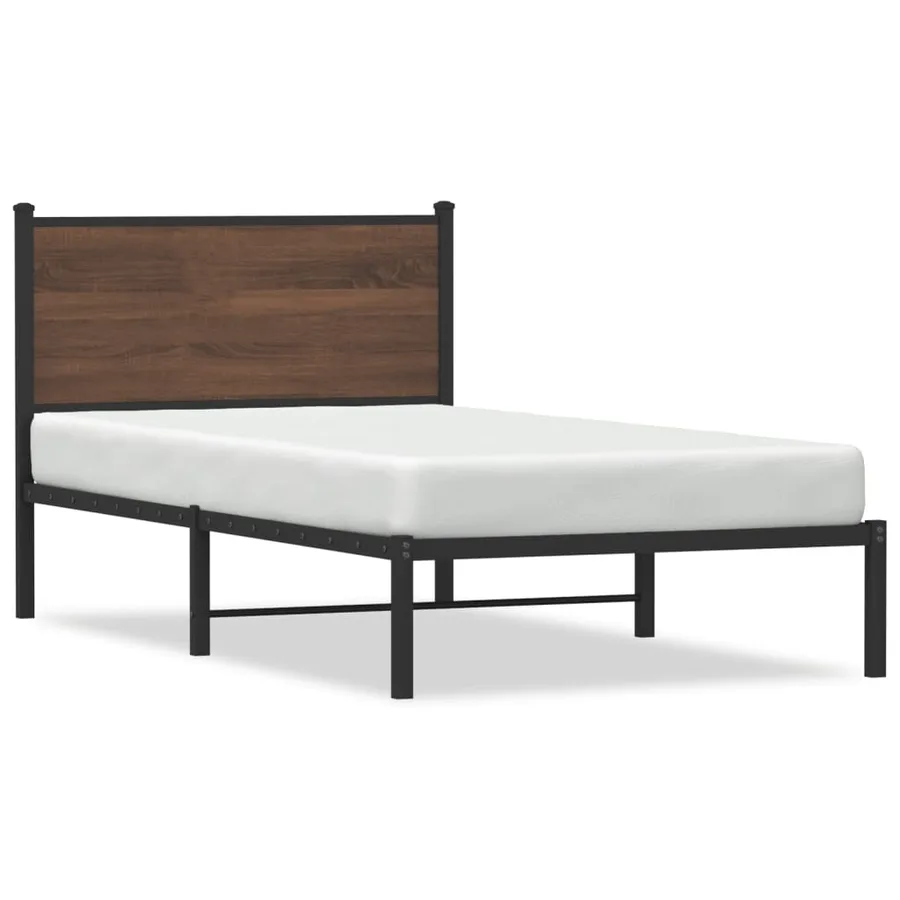 Cadre de lit en métal sans matelas chêne marron 100x190 cm - 2