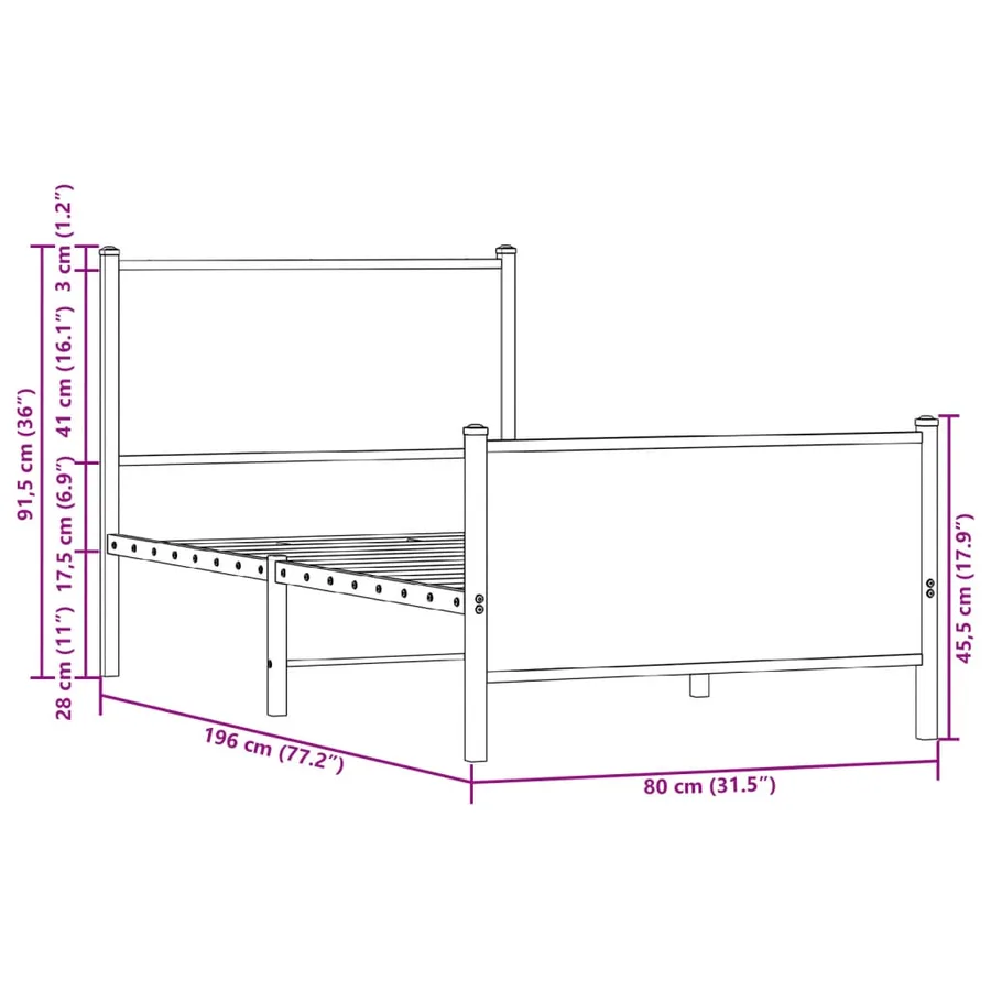 Cadre de lit en métal sans matelas chêne marron 75x190 cm - 10