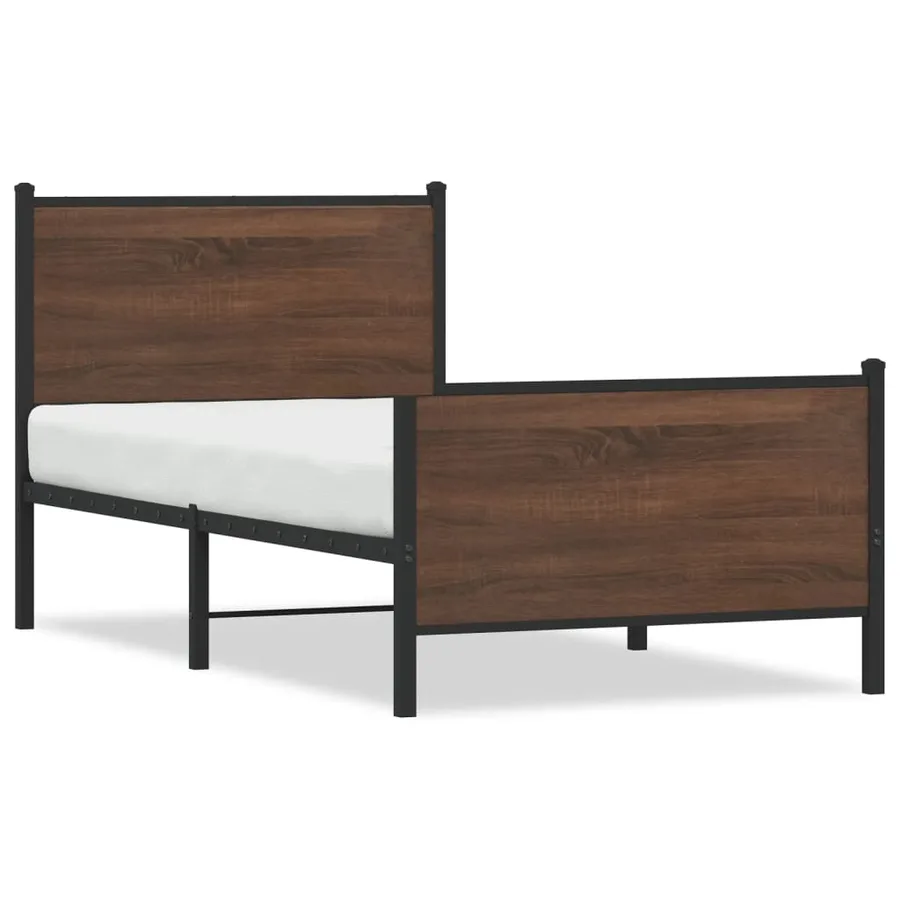 Cadre de lit en métal sans matelas chêne marron 75x190 cm - 2