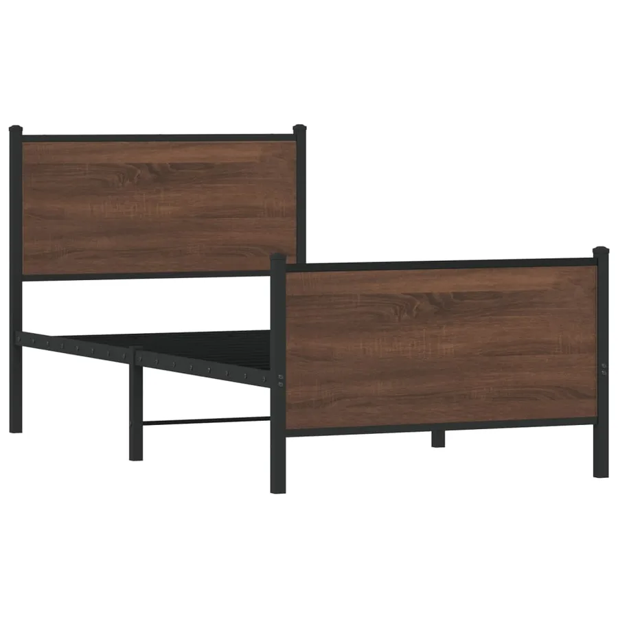 Cadre de lit en métal sans matelas chêne marron 75x190 cm - 3