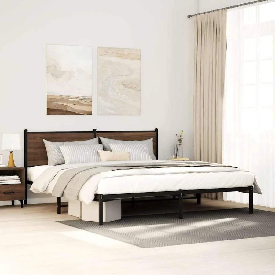 Cadre de lit en métal sans matelas chêne marron 193x203 cm