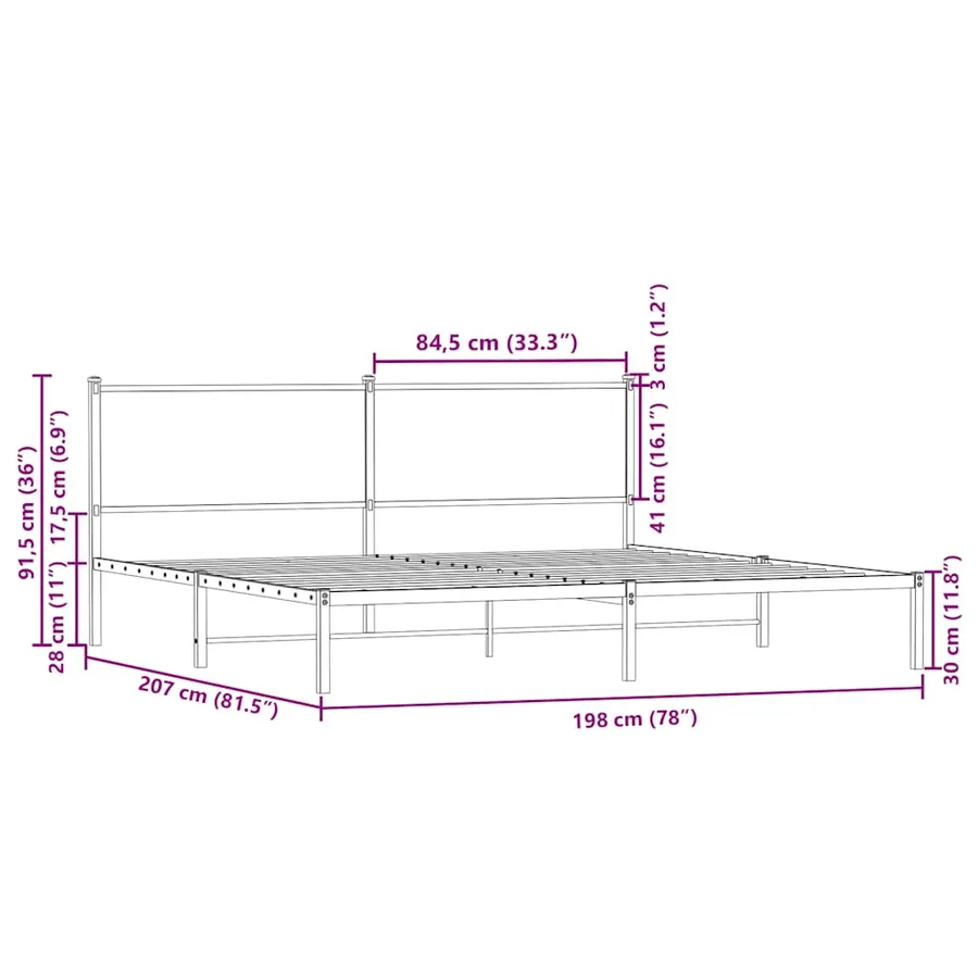 Cadre de lit en métal sans matelas chêne marron 193x203 cm - 10