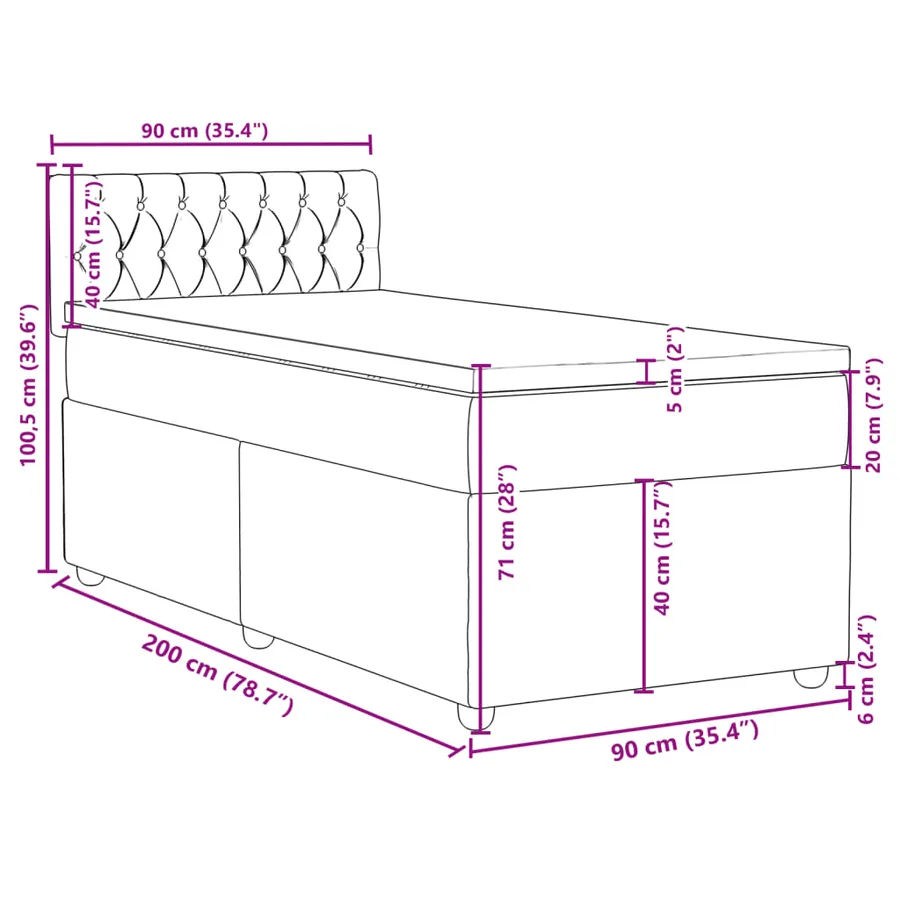 Sommier à lattes de lit avec matelas Bleu 90x200 cm Tissu - 13