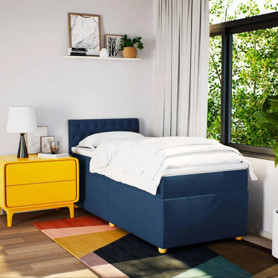 Sommier à lattes de lit avec matelas Bleu 90x200 cm Tissu - 3