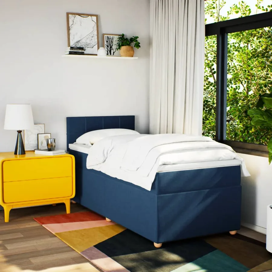 Sommier à lattes de lit avec matelas Bleu 100x200 cm Tissu - 4